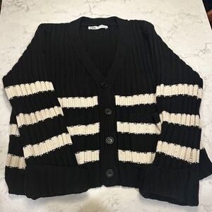 Zara Black and Cream Striped Cardigan